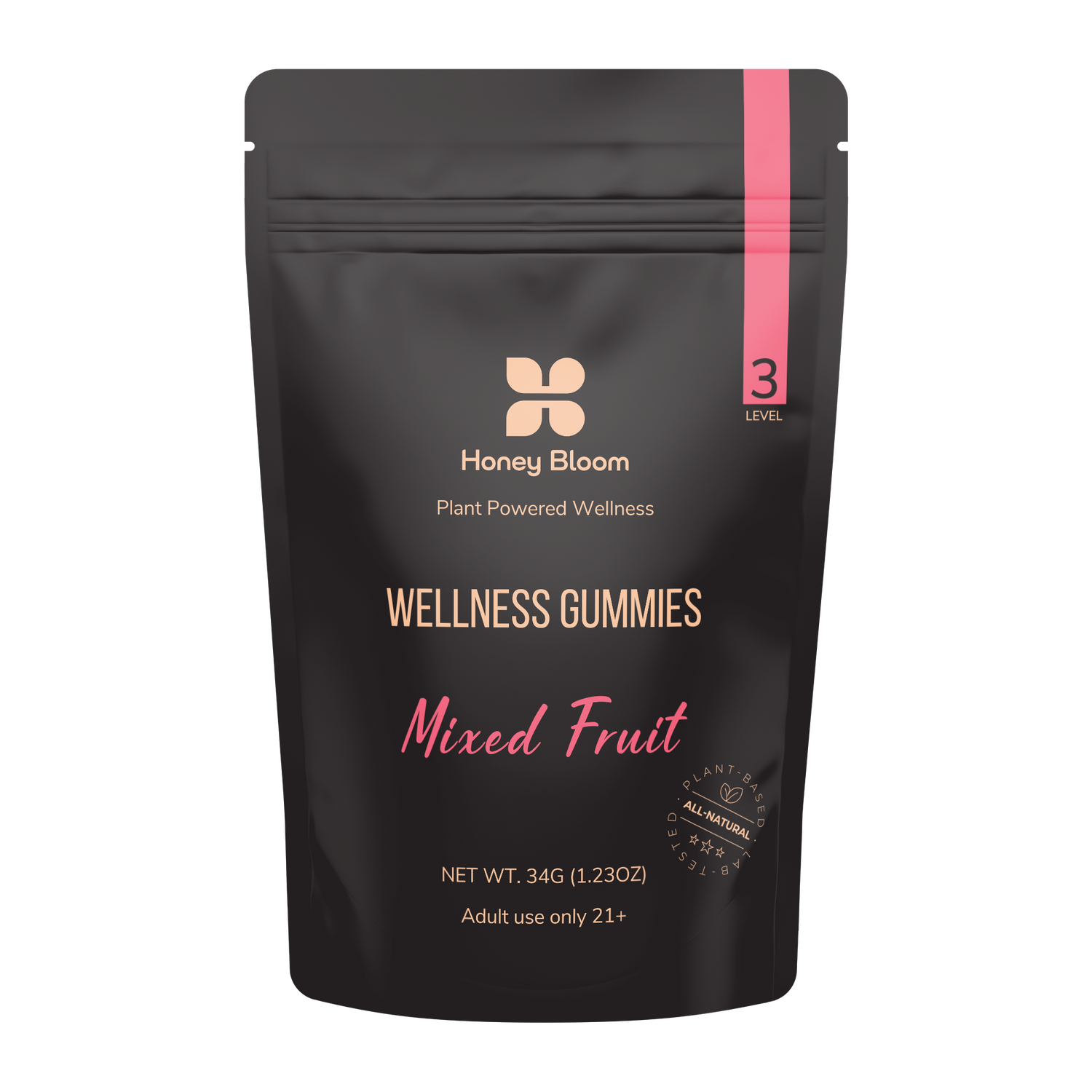 Bag of Honey Bloom Plant Powered Wellness Gummies, labeled &