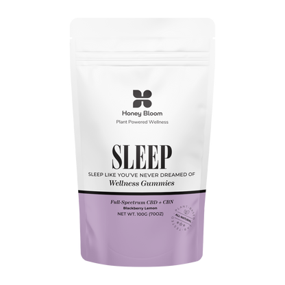 Natural Sleep Gummies: CBD+CBN. Front packet