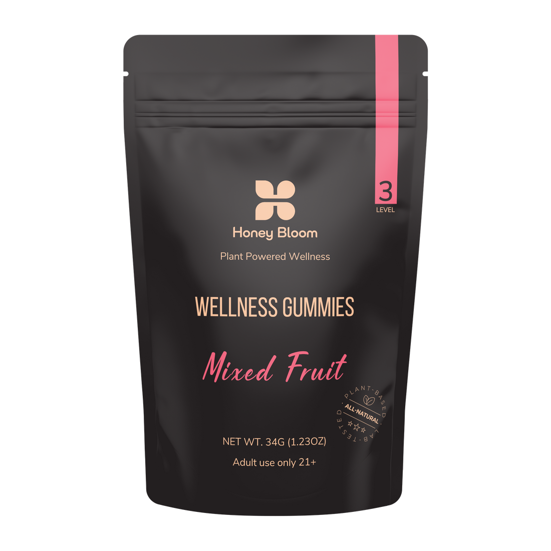 Bag of Honey Bloom Plant Powered Wellness Gummies, labeled &