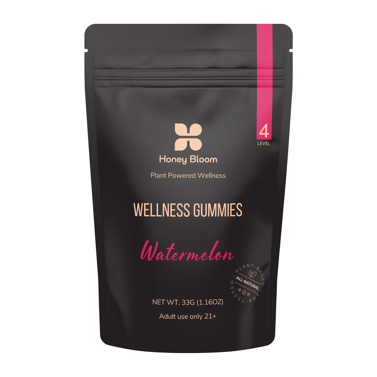 Front Packaging for 'Wellness Gummies' with Full-Spectrum, Watermelon Level 4